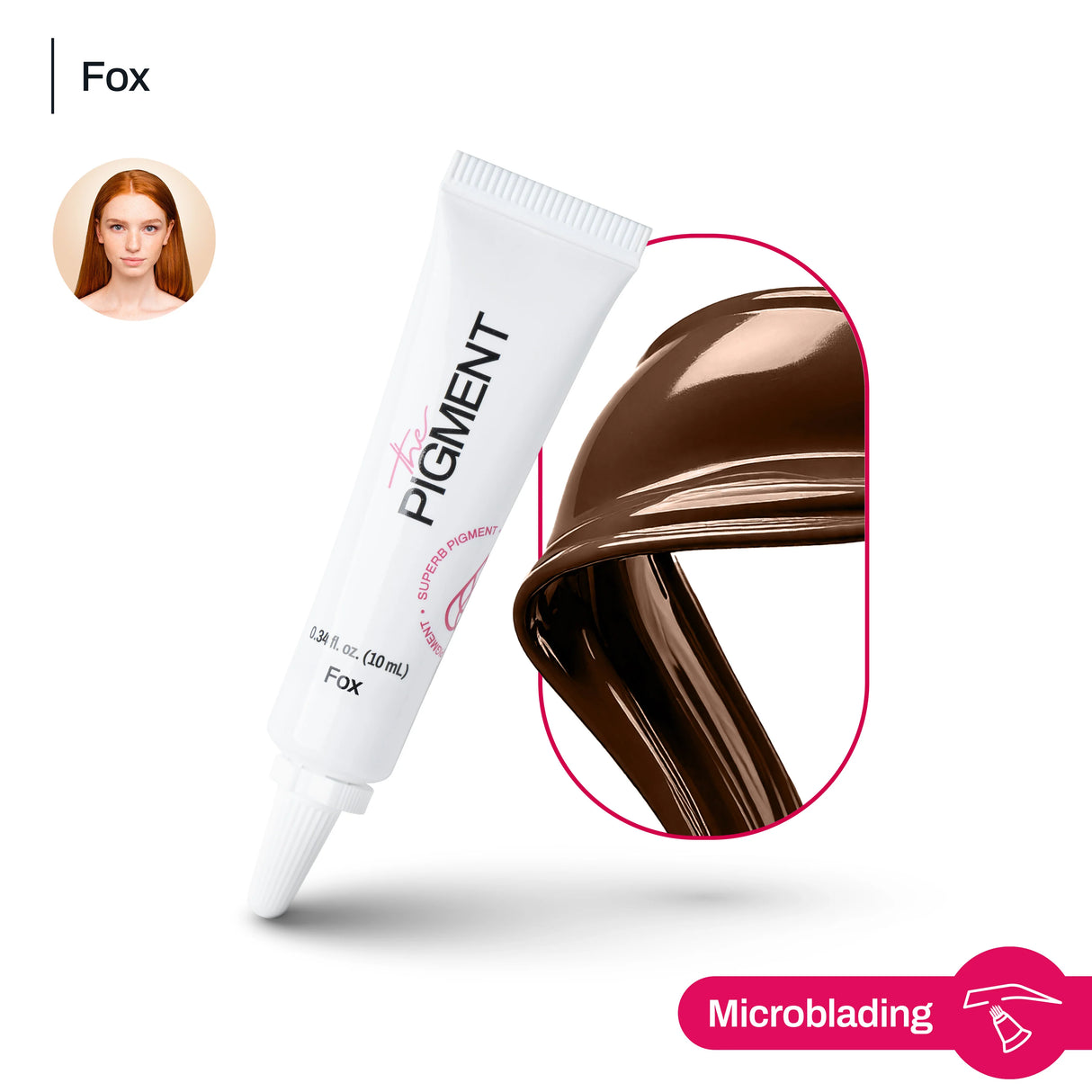 The Pigment Microblading Fox Pigment 10ml bottle showing the product label with a sleek black and gold design.