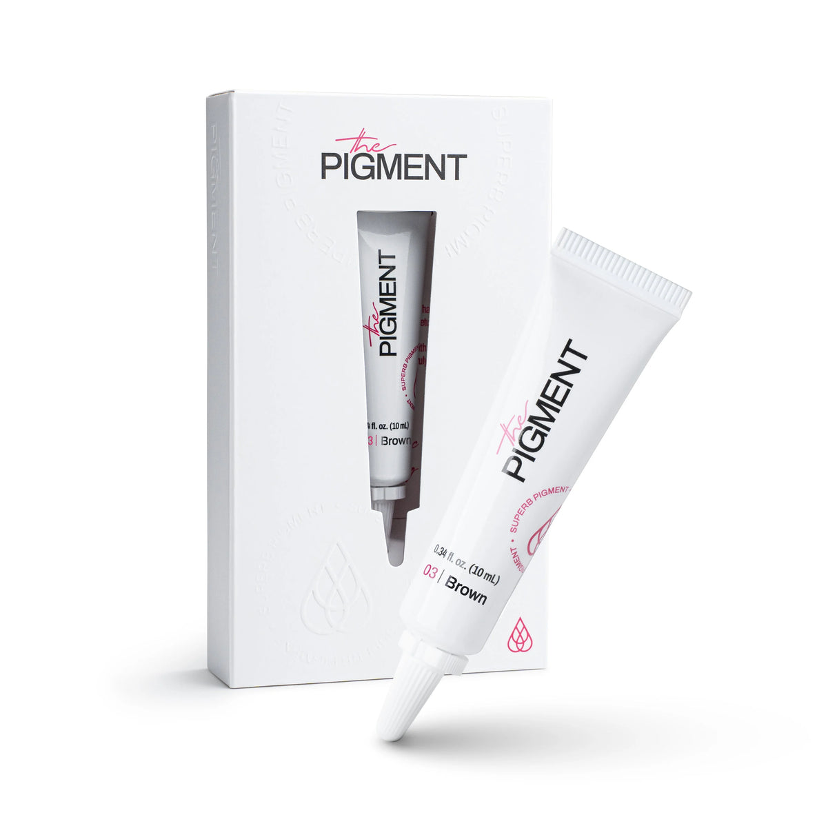 The Pigment Microblading Brown 3 pigment bottle, 10ml, with a black cap and label, used for eyebrow microblading procedures.