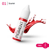 Bright red Scarlet Pigment 15ml bottle from The Pigment for permanent makeup and cosmetic tattooing applications.