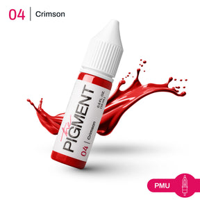 Crimson pigment in 15ml jar by The Pigment, displayed with a colorful swatch on a white background.