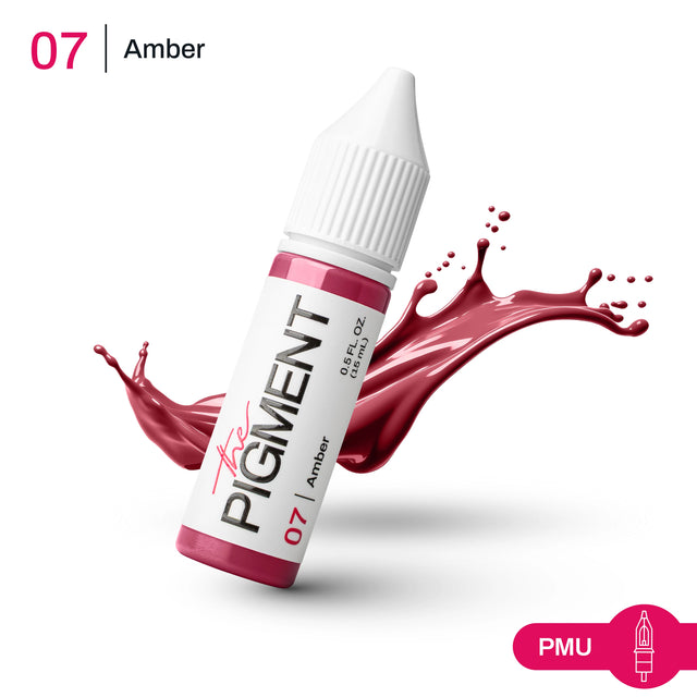 Amber pigment from The Pigment 07 in a 15ml bottle, suitable for PMU lip coloring, shown in the product image.