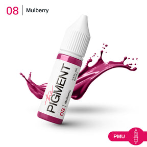 The Pigment 08 Mulberry pigment in a 15ml container, used for cosmetic tattooing and lip coloration.