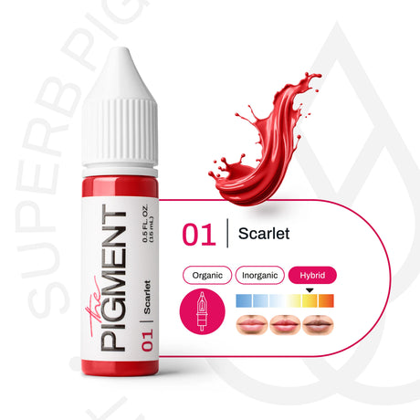 Bright scarlet pigment in a 15ml container from The Pigment, suitable for lip cosmetic applications.