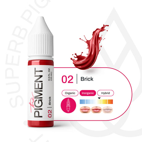 15ml bottle of The Pigment Brick Pigment used for permanent makeup lips, shown in a clear view with the product label visible.