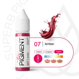 The Pigment 07 Amber pigment in a 15ml container, designed for permanent makeup, with a close-up of the product container.