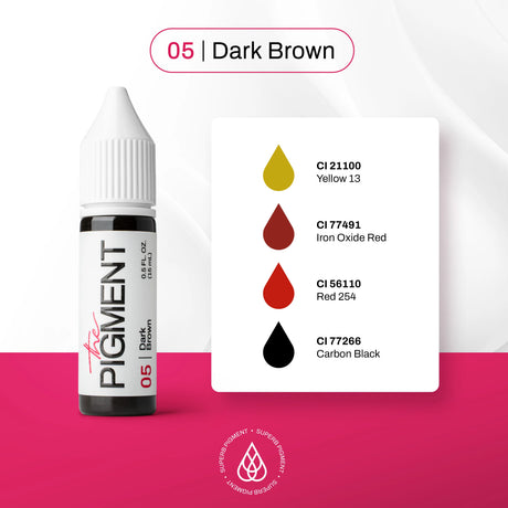 Dark brown pigment in a 15ml bottle from The Pigment brand, featuring the product label and packaging.