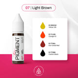Light brown pigment bottle from The Pigment, 15ml container of The Pigment 07 Light Brown pigment showing the label