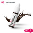 Dark chocolate pigment bottle from The Pigment with a 15ml container, showcasing rich, deep brown color for artistic use.