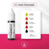 Dark chocolate pigment in a 15ml bottle from The Pigment, showcasing rich, deep brown color for cosmetics or arts.