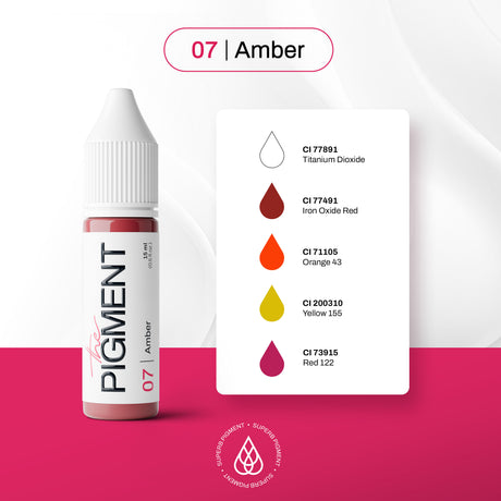 The Pigment 07 Amber pigment details for soft nude lip colour