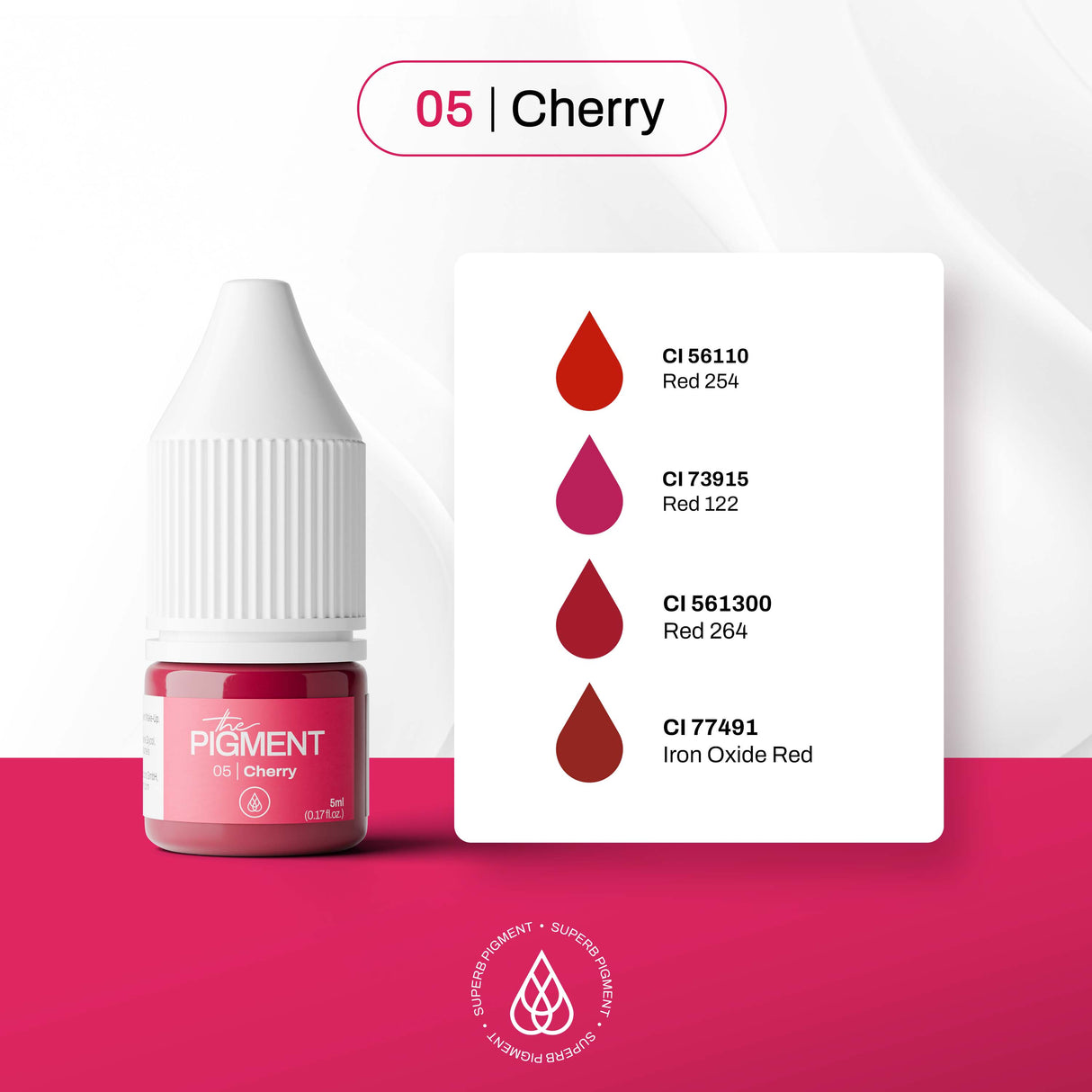 The Pigment 05 Cherry medium opacity lip pigment for natural PMU lip results