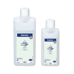 HARTMANN Baktolin Pure washing lotion in 500ml and 1L bottles, gentle skin cleanser for daily hygiene routines.