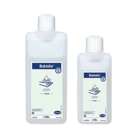 HARTMANN Baktolin Pure washing lotion in 500ml and 1L bottles, gentle skin cleanser for daily hygiene routines.