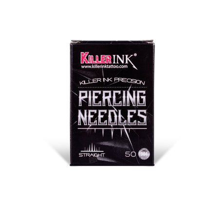 Box of Killer Ink Precision Straight Piercing Needles arranged neatly for professional body piercing procedures.
