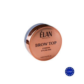 Elan Brow Top 2.0 eyebrow styling wax applied to well-groomed eyebrows for a natural, polished look.