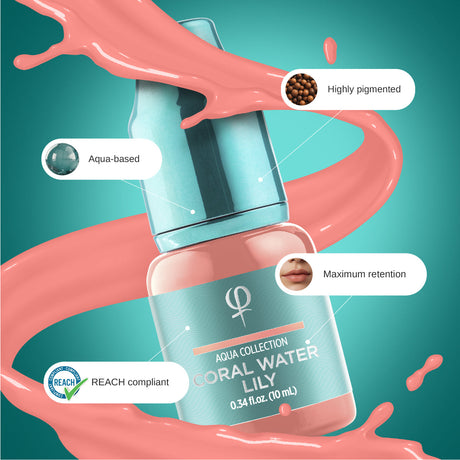 PhiAcademy PMU Aqua Coral Water Lily Pigment 10ml — formula and pigment texture