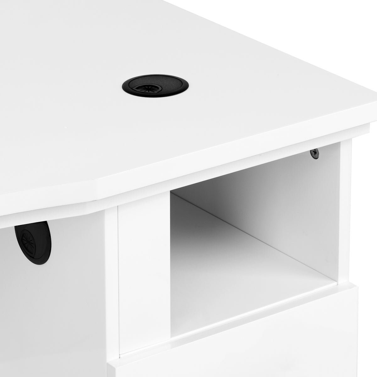 MOMO L01 cosmetic desk with dust absorber, beauty salon furniture featuring a sleek surface and storage compartments.