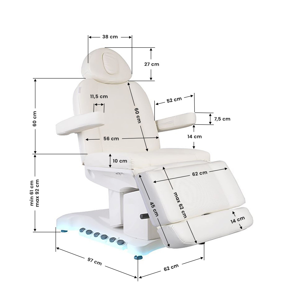COSMETIC ELECTRIC CHAIR. AZZURRO 708B EXCLUSIVE 4 MOTOR HEATED - BVShop