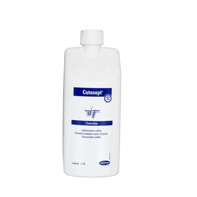 Cutasept Colorfree Skin Disinfectant 1000ml bottle with clear labeling and pump dispenser for hygienic skin sanitation.