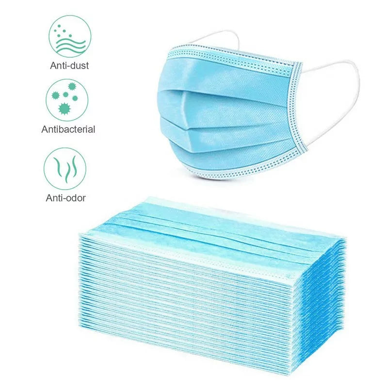 Box of 50 BVShop disposable face masks with 3 layers, designed for comfortable, effective face protection.