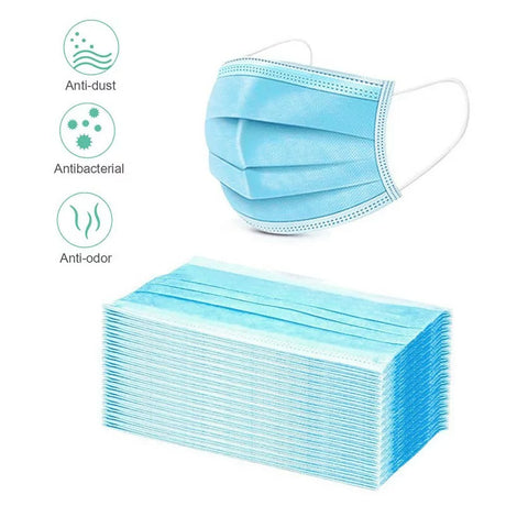 Box of 50 BVShop disposable face masks with 3 layers, designed for comfortable, effective face protection.