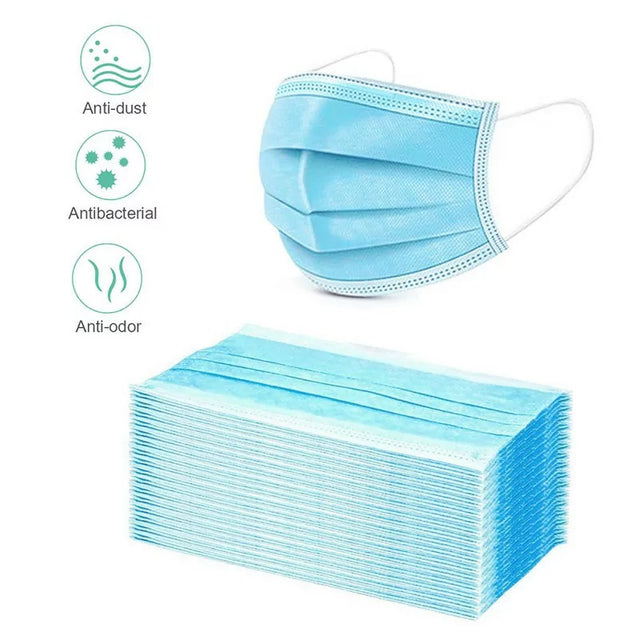 Box of 50 BVShop disposable face masks with 3 layers, designed for comfortable, effective face protection.