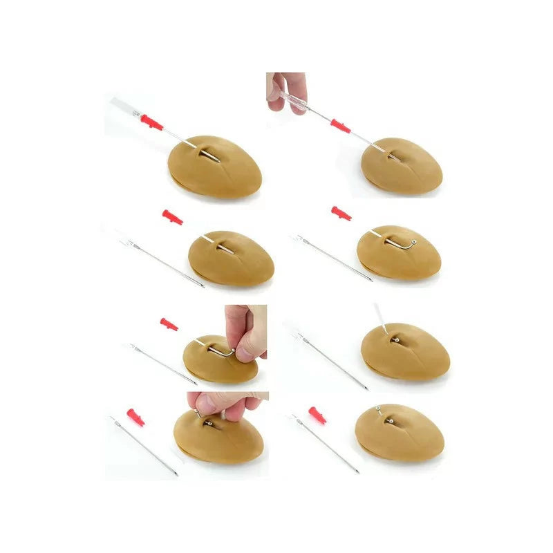 Sterile disposable piercing needles from BVShop arranged in a row for professional body piercing procedures.