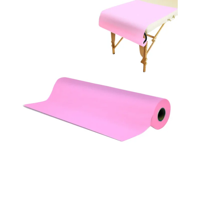 Light pink disposable non-woven roll from BVShop, 70cm wide and 150m long, ideal for medical or cleaning uses.