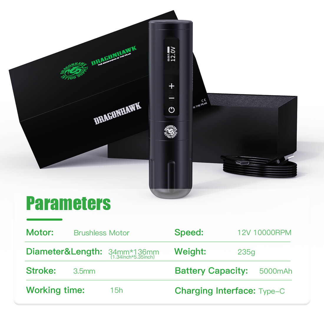 Wireless Dragonhawk Mast X10 Tattoo Pen with ergonomic grip and sleek design for precise tattooing.