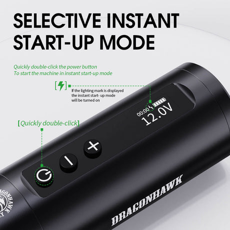 Wireless Dragonhawk Mast X10 tattoo pen with ergonomic design and sleek black finish, suitable for professional tattoo artists.