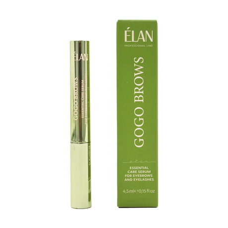 Elan GoGo Eyebrow and Lash Serum 4.5ml bottle with applicator brush for enhancing eyebrow and eyelash growth.