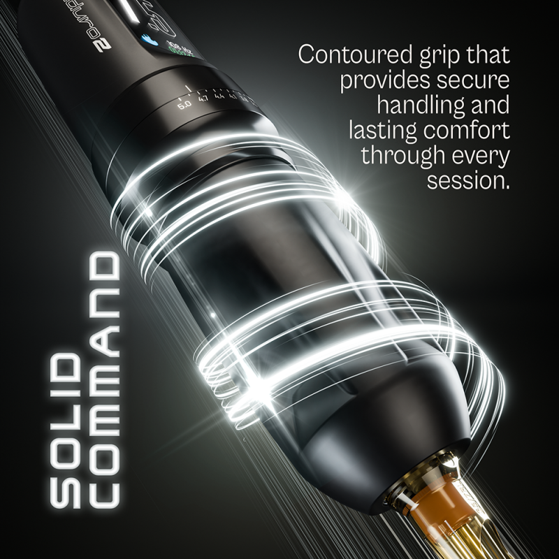 Equaliser Enduro2 wireless tattoo machine with ergonomic design and sleek black finish, ready for precise tattooing.