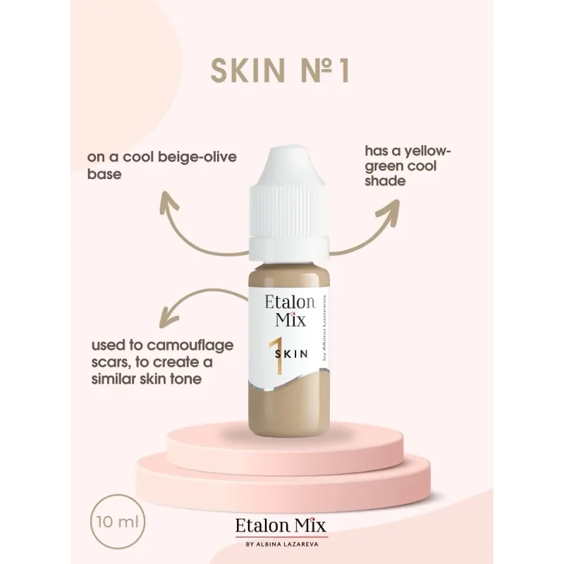 Etalon Mix camouflage skin pigment set with six 10ml bottles in various shades for cosmetic tattooing or permanent makeup.