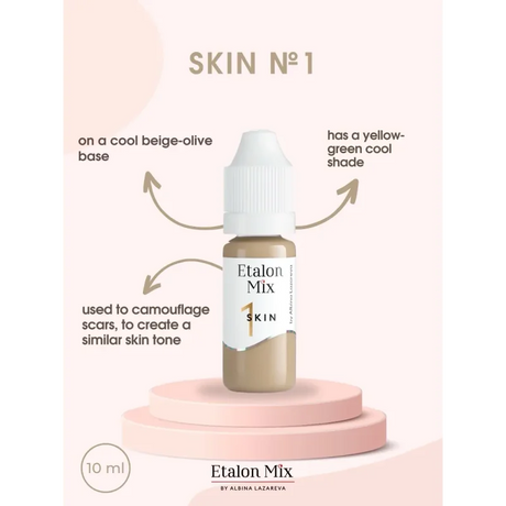 Etalon Mix camouflage skin pigment set with six 10ml bottles in various shades for cosmetic tattooing or permanent makeup.