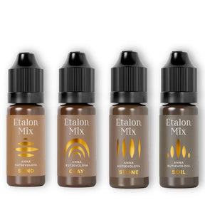 Etalon Mix Eyebrow Set by Anna Kutsevolova with four 10ml bottles of eyebrow tinting solutions.