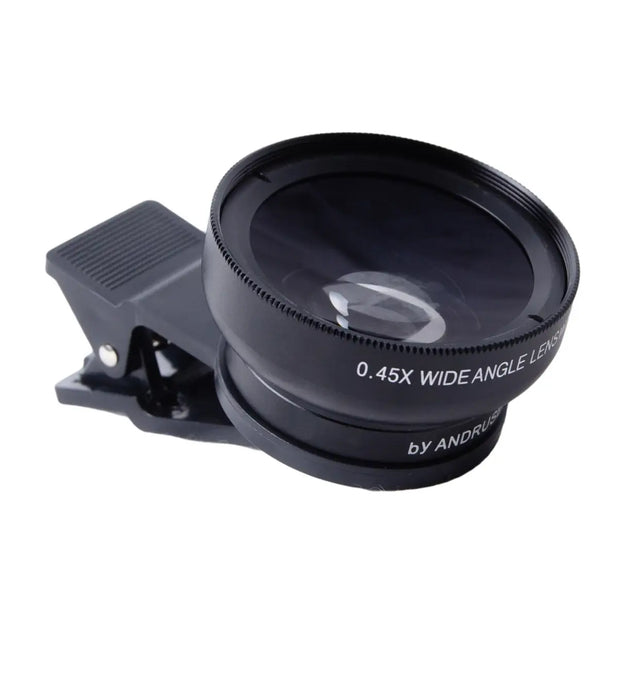 Close-up view of Antonina Andrusenko's macro lens for detailed close-up photography, showcasing its glass elements and sleek design.