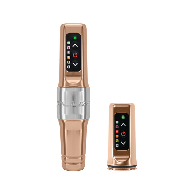 Microbeau Flux Mini Champagne Gold with PowerBolt Mini Tattoo & PMU Machine - BVShop