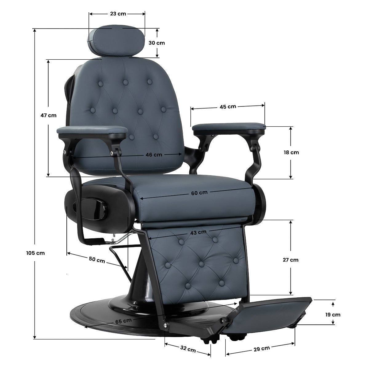 Gabbiano Francesco barber chair in graphite with brushed black frame - BVShop