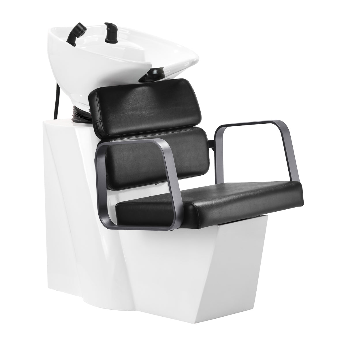 Gabbiano Porto grey and black hair wash unit for salon, featuring a comfortable chair and washing basin for professional hairdressing.