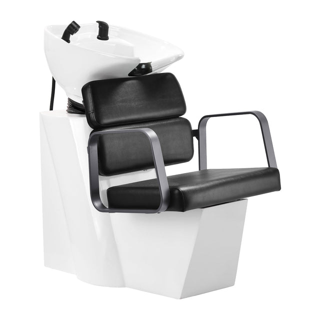 Gabbiano Porto grey and black hair wash unit for salon, featuring a comfortable chair and washing basin for professional hairdressing.