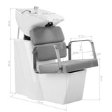 Gabbiano Porto grey hair wash unit for salon hairdressing furniture, featuring a comfortable chair and basin for hair treatments.