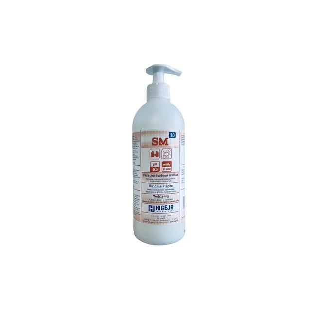 Higėja Liquid Soap SM-10 in 500ml bottle with pump, clear liquid soap visible through transparent container