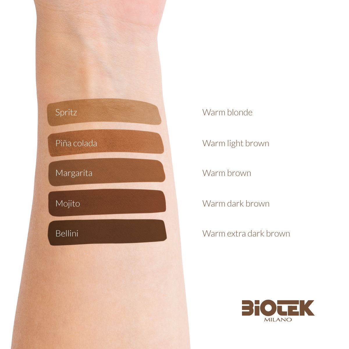 Swatches of Biotek Bellini Pigment 15ml showing vibrant pink and peach shades on a neutral background