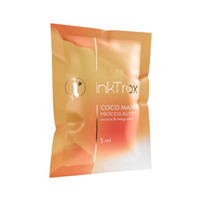 InkTrox Coconut & Mango Tattoo Aftercare Butter 5ml jar with label, natural ingredients for tattoo healing and skin nourishment.