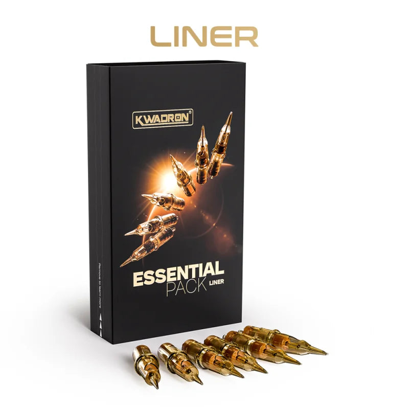 Kwadron Cartridge System Liner Essential Pack with 18 disposable tattoo cartridge liners for professional tattooing.