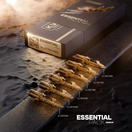 Kwadron Magnum Cartridge System essential pack, 18 pcs, with various vape cartridges and accessories displayed.