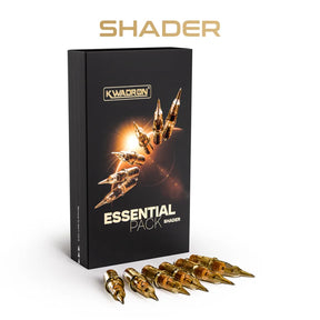 Kwadron Cartridge System Shader Essential Pack with 18 black tattoo needles for precise shading and professional tattooing.