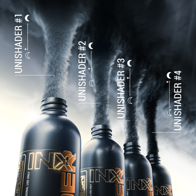 Kwadron INX UniShader #3 tattoo pigment bottle, 120ml, with black ink visible in a professional tattoo supply image.