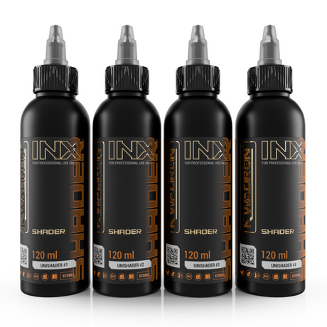 Kwadron INX UniShader #3 tattoo pigment in 120ml bottle, creamy black ink for professional tattooing.