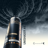 Kwadron INX UniShader #4 tattoo pigment in 120ml bottle, showcasing the smooth, dark ink used for shading in tattoo artistry.